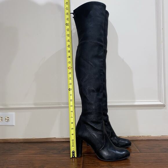 STUART WEITZMAN $1200 Ultra Highland Over The Knee 9.5 Black Leather Heel Boots - Picture 5 of 16